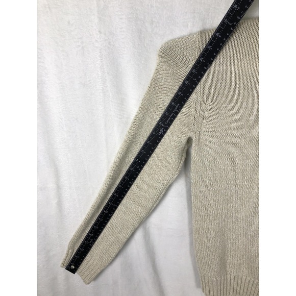 Chaps Sweater Boys Small Beige Mock Neck 1/4 Button Elbow Patch Knit Pullover - Picture 7 of 7